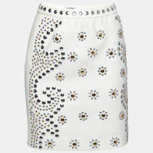 Pre Owned Moschino Cheap and Chic Cream Crepe Beaded Floral Pattern Skirt S 