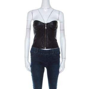 Moschino Cheap and Chic Black Leather Front Zip Corset Top S 