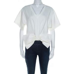 Moschino Couture White Bow Detail Short Sleeve Crop Top S
