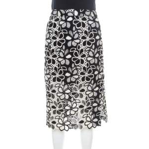 Boutique Moschino Monochrome Floral Lace Pencil Skirt L