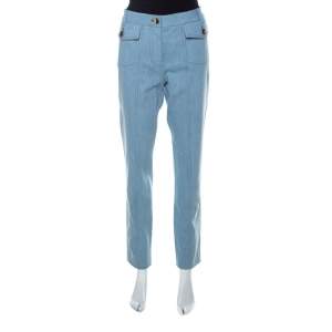 Moschino Blue Light Wash Front Button Detail Straight Cut Jeans L 