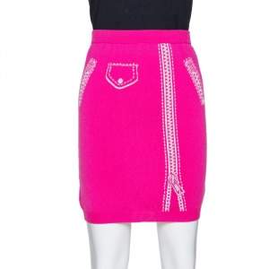 Moschino Couture Pink Wool Biker Optical illusion Mini Skirt M