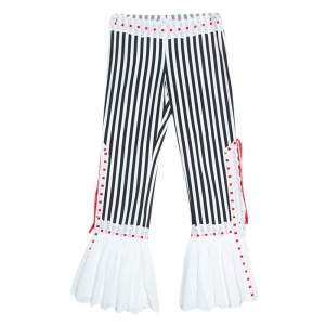 Moschino Black & White Striped Cotton Lace Detail Ruffled Capri Pants M