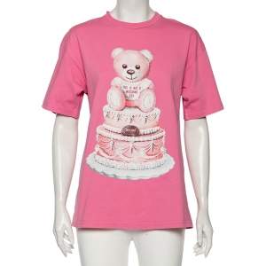 Moschino Pink Cotton Cake Teddy Bear Logo Printed Short Sleeve T-Shirt XS