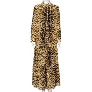 Moschino Brown Animal Printed Button Front Shirt & Gathered Detail Skirt Set M