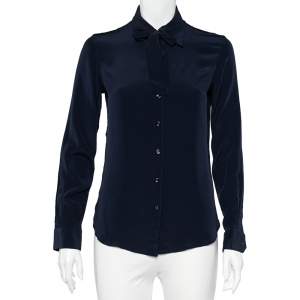 Moschino Navy Blue Silk Neck Tie Detailed Button Front Shirt M