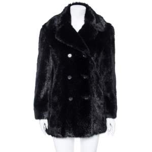 Moschino Couture Black Faux Fur Double Breasted Short Coat XS