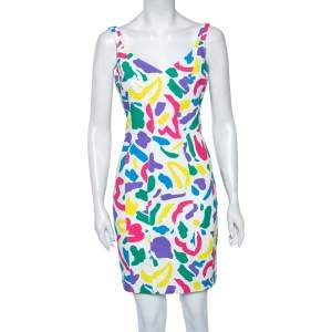 Moschino Couture Multicolored Printed Textured Silk Sleeveless Dress M 