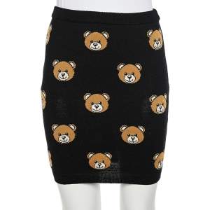 Pre Owned Moschino Couture Black Teddy Intarsia Wool Knit Mini Tube Skirt S 