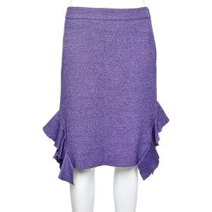 Moschino Purple Textured Wool & Silk Ruffled Mini Skirt M