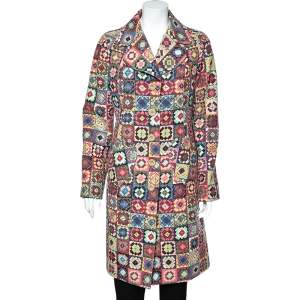 معطف موسكينو جينز صوف مطبوع متعدد الألوان بأزرار أمامية مقاس كبير - لارج
