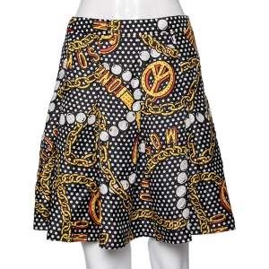 Moschino Couture Multicolored Pokla Dotted Chain Print Silk Pleated Skirt S