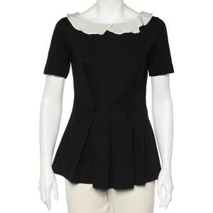 Moschino Black Modal Knit Contrast Neck Detail Top M
