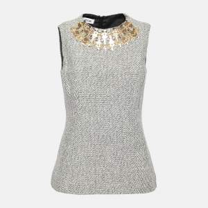 Moschino Monochrome Wool Key Embellished Neck Sleeveless Top M