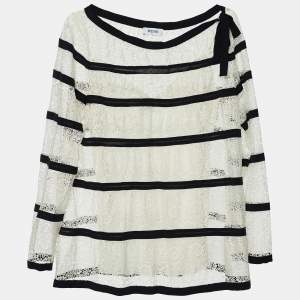 Pre Owned Moschino White/Black Lace Top L