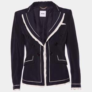 Moschino Black Cotton & Silk Contrast Trim Open Jacket M