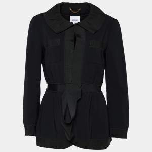 Moschino Black Crepe Tie Detail Jacket M
