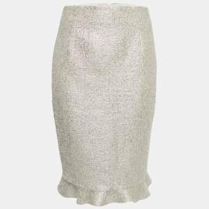 Pre Owned Moschino Metallic Tweed Ruffle Detail Knee Length Skirt M