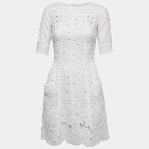 Moschino White Eyelet Cotton Flared Mini Dress S