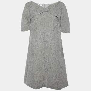 Moschino Grey Floral Jacquard Bow Detail Shift Dress M