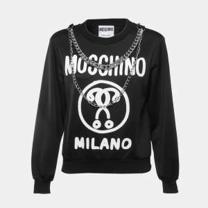 Moschino Black Logo Printed Jersey Knit Chain Detail Sweatshirt S
