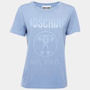 Moschino Blue Logo Print Cotton Crew Neck Short Sleeve T-Shirt M