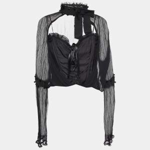 Moschino Black Silk Corset & Chiffon Overlay Detail Top L