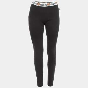 Moschino Black Cotton Knit Waist Band Detail Leggings L