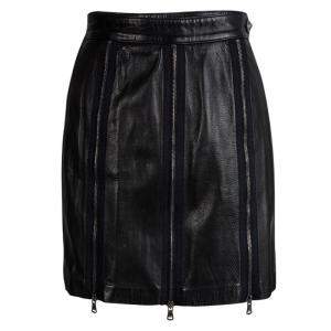 Moschino Black Zip Detail Leather Skirt S