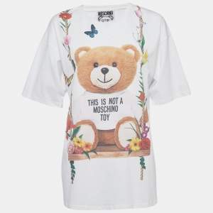 Moschino White Teddy Print Cotton Crew Neck T-Shirt L