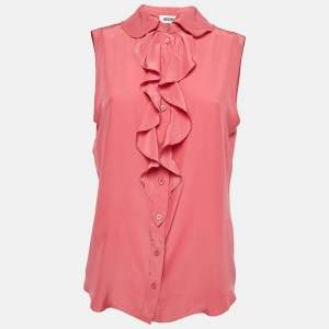 Moschino Pink Silk Sleeveless Ruffled Top M