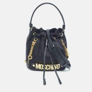 Moschino Black Nylon and Leather Classic Logo Bucket Bag