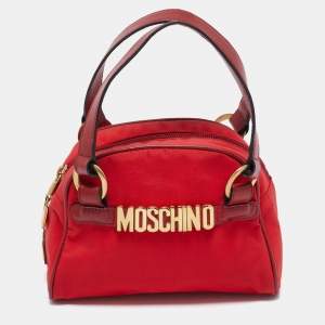 Moschino Red Nylon Mini Logo Bowler Bag