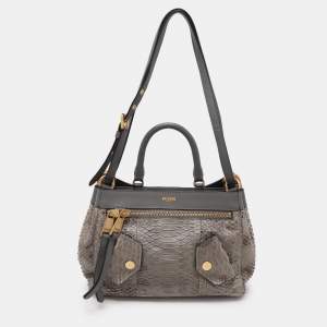 Moschino Grey Python Embossed Leather Biker Satchel