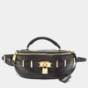Moschino Black Leather Padlock Belt Bag