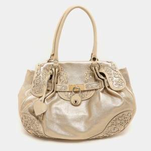 Moschino Gold Leather Padlock Satchel