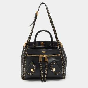Moschino Black Leather Eyelet Pocket Tote