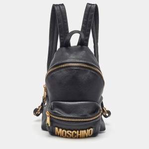 Moschino Black Leather Logo Backpack