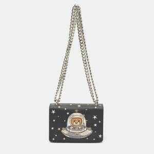 Pre Owned Moschino Black Leather Space Teddy Shoulder Bag