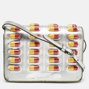Pre Owned Moschino Silver Patent Leather and PVC Pill Pack Crossbody Bag