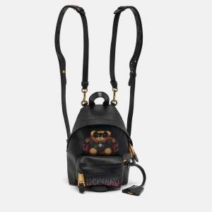 مملوكة مسبقًا Moschino Jeremy Scott Bat Teddy Bear Mini Black Coated Canvas Backpack