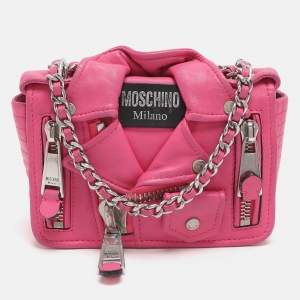 مملوكة مسبقًا Moschino Capsule Biker Pink Leather Crossbody Bag