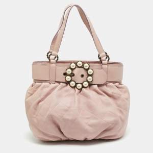 Pre Owned حقيبة يد موسكينو جلد مبطن ليلكي مرصع باللؤلؤ