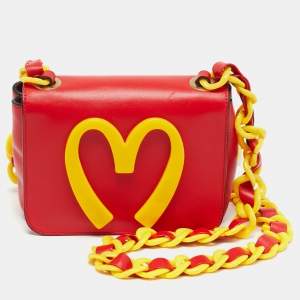 Pre Owned Moschino McDonald's Red/Yellow Leather Flap Crossbody Bag
