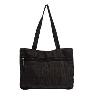 Pre Owned Moschino Dark Brown Signature Nylon Shopper Tote