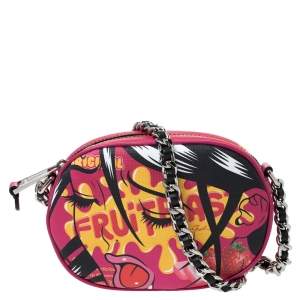 Pre Owned Moschino Pink Coated Canvas Fruitblast Oval Crossbody Bag