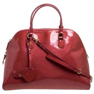 Pre Owned Moschino Cinnamon Red Patent Vinyl Heart Charm Dome Satchel