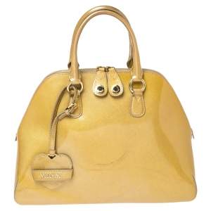 Pre Owned Moschino Gold Patent Leather Satchel