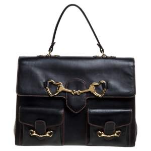 Moschino Black Leather Heart Buckle Double Flap Top Handle Bag