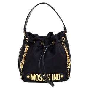 Pre Owned Moschino Black Nylon and Leather Bucket Bag